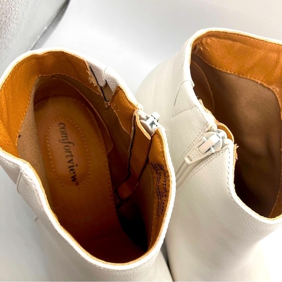 Women's White Ankle Boots with tan block 2" heel size 9 groovy cottage fairy - Picture 4 of 9